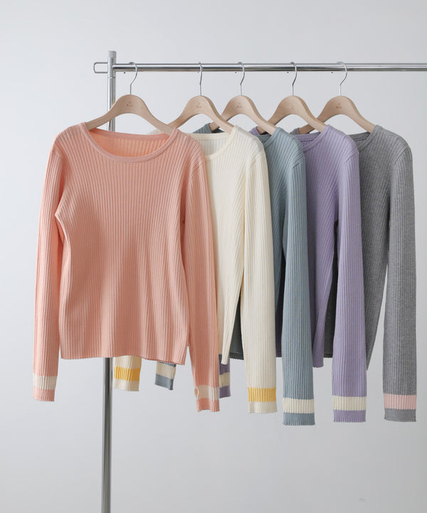 【2026SS】袖配色クルーネックリブニットトップス