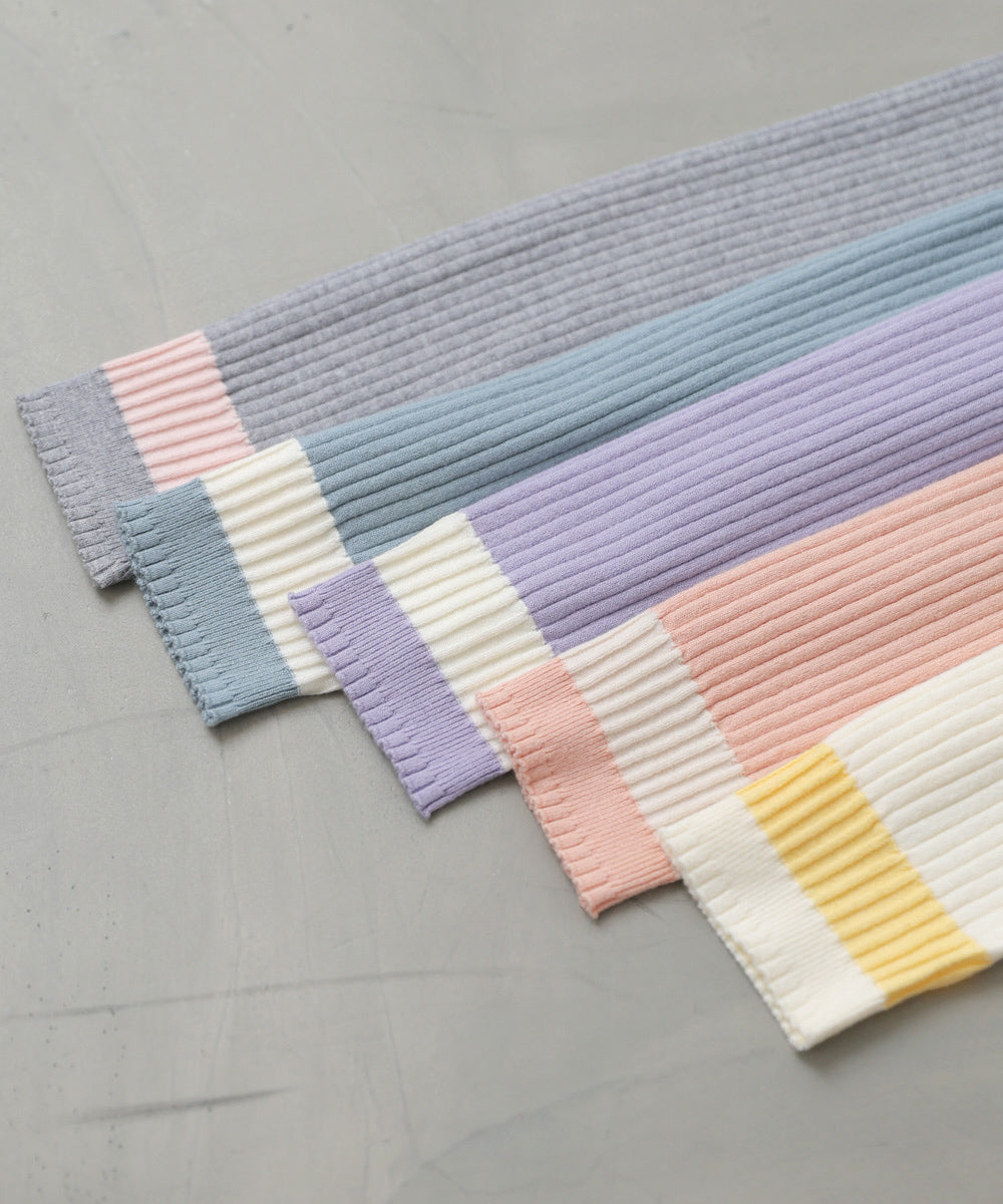 【2026SS】袖配色クルーネックリブニットトップス