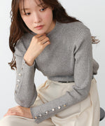 【2026SS】袖ボタンハイネックリブニットトップス