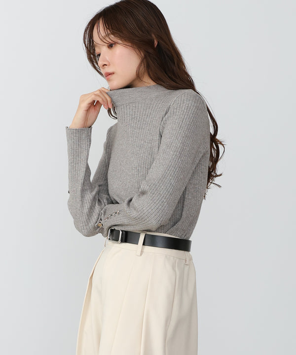 【2026SS】袖ボタンハイネックリブニットトップス