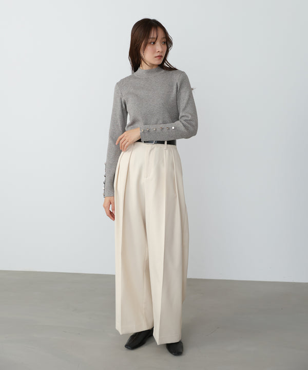 【2026SS】袖ボタンハイネックリブニットトップス