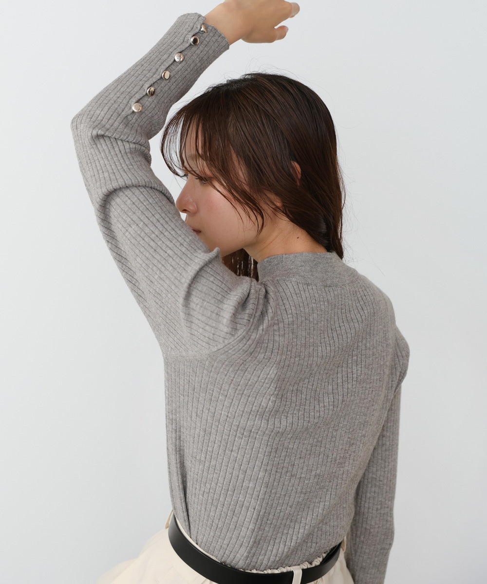 【2026SS】袖ボタンハイネックリブニットトップス