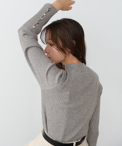 【2026SS】袖ボタンハイネックリブニットトップス