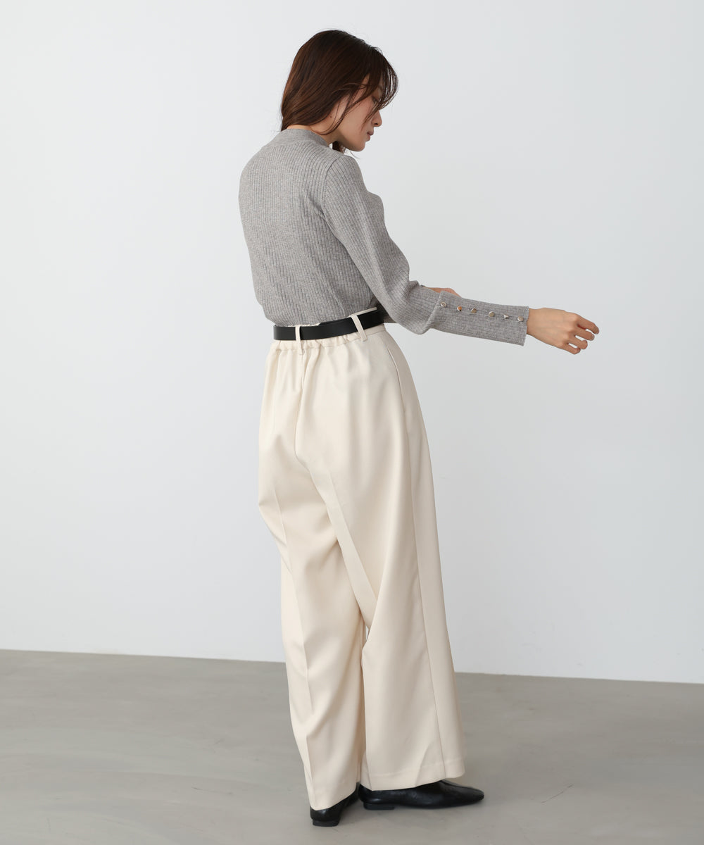 【2026SS】袖ボタンハイネックリブニットトップス