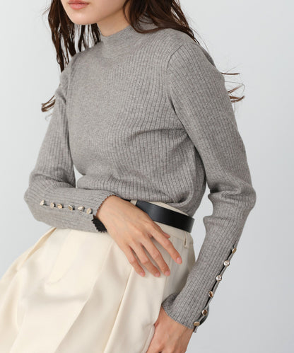 【2026SS】袖ボタンハイネックリブニットトップス