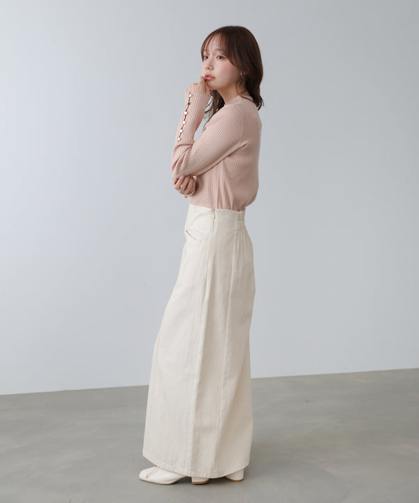 【2026SS】袖ボタンハイネックリブニットトップス