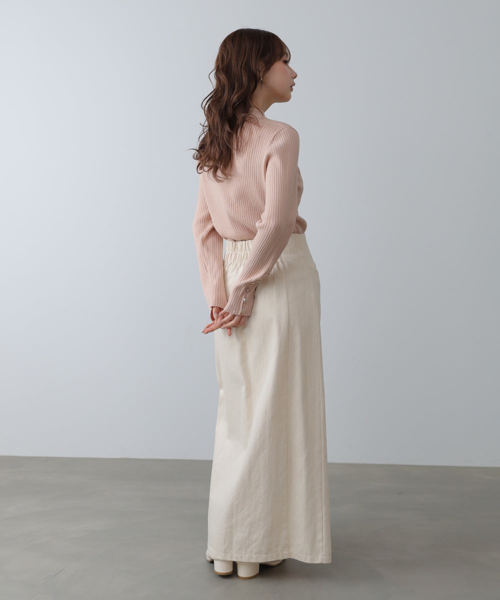 【2026SS】袖ボタンハイネックリブニットトップス