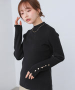 【2026SS】袖ボタンハイネックリブニットトップス