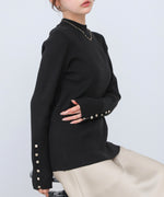 【2026SS】袖ボタンハイネックリブニットトップス