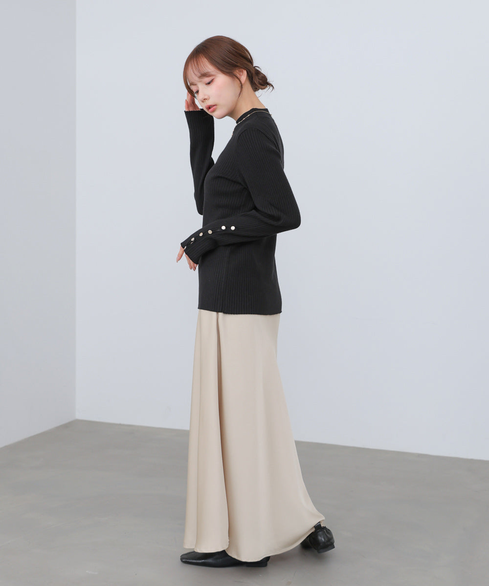 【2026SS】袖ボタンハイネックリブニットトップス