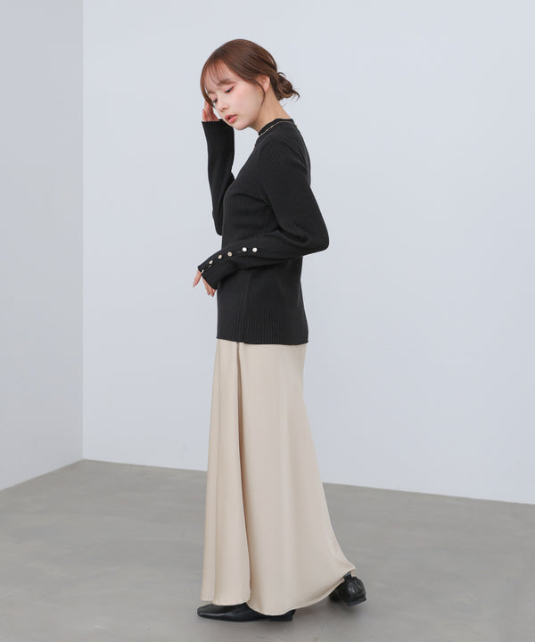【2026SS】袖ボタンハイネックリブニットトップス