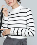 【2026SS】袖ボタンハイネックリブニットトップス