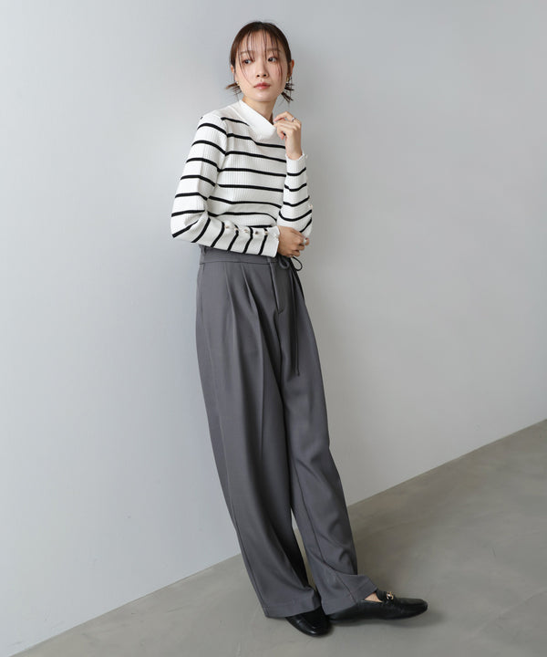 【2026SS】袖ボタンハイネックリブニットトップス