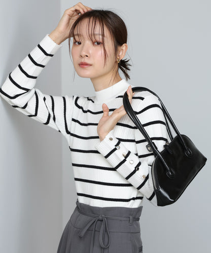 【2026SS】袖ボタンハイネックリブニットトップス