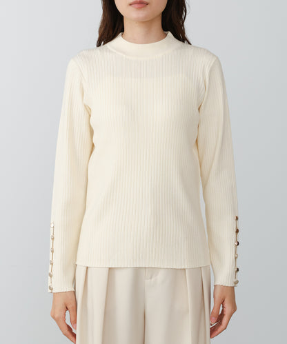 【2026SS】袖ボタンハイネックリブニットトップス