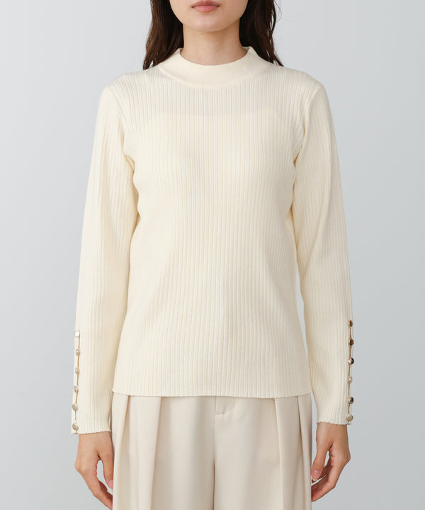 【2026SS】袖ボタンハイネックリブニットトップス