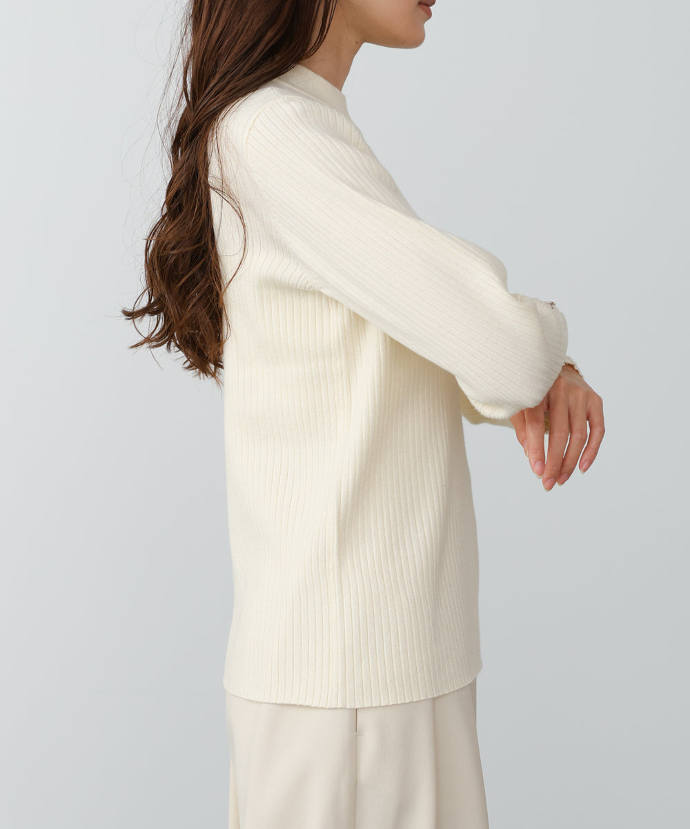 【2026SS】袖ボタンハイネックリブニットトップス