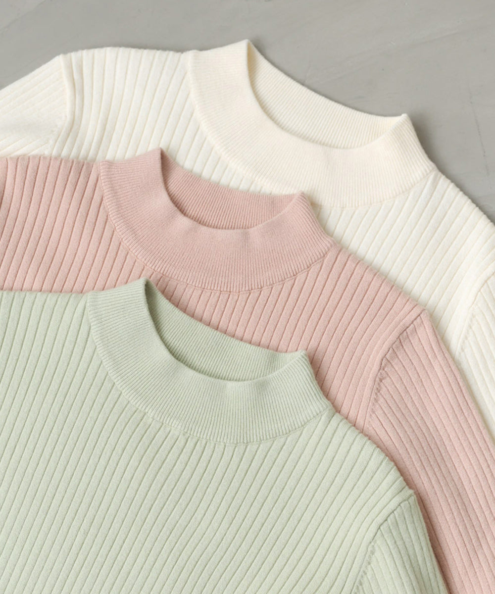 【2026SS】袖ボタンハイネックリブニットトップス