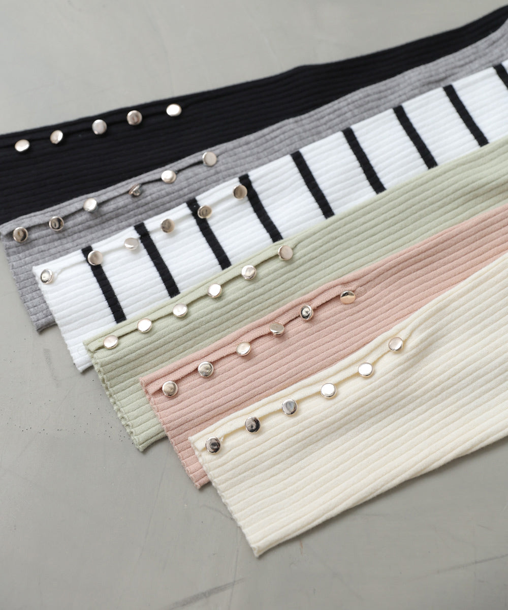 【2026SS】袖ボタンハイネックリブニットトップス