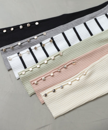 【2026SS】袖ボタンハイネックリブニットトップス