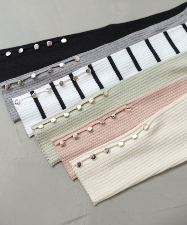 【2026SS】袖ボタンハイネックリブニットトップス