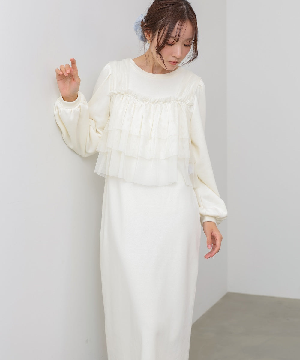 【選べるサイズ展開】ティアードチュールキャミ＋スウェットワンピースSET