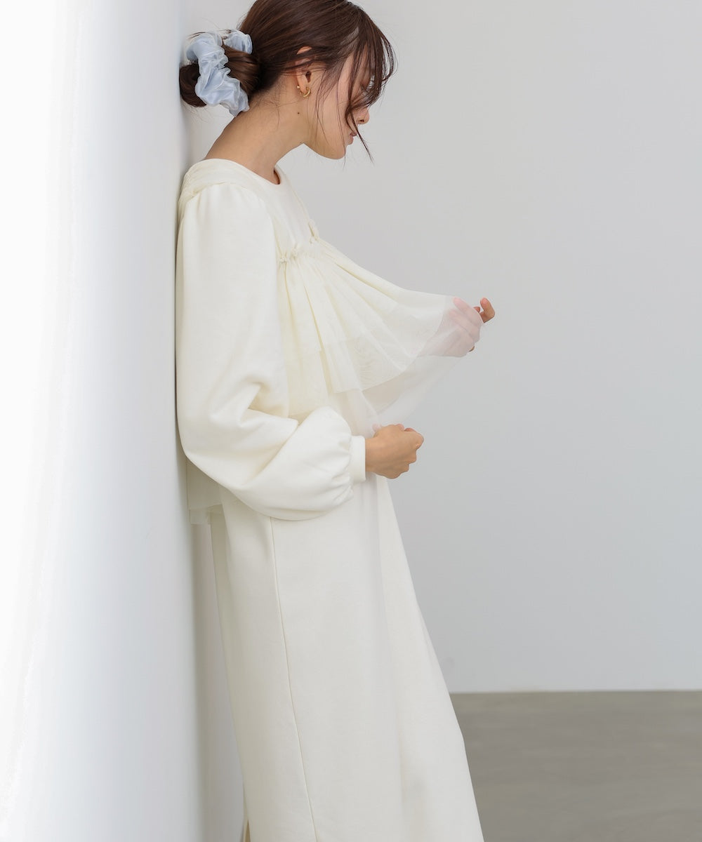 【選べるサイズ展開】ティアードチュールキャミ＋スウェットワンピースSET