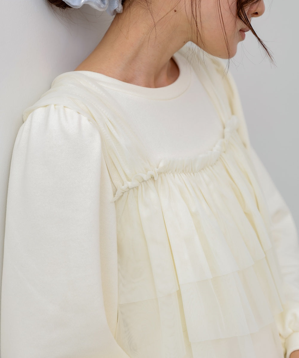 【選べるサイズ展開】ティアードチュールキャミ＋スウェットワンピースSET