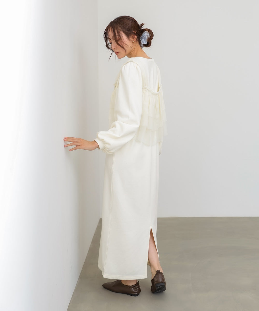 【選べるサイズ展開】ティアードチュールキャミ＋スウェットワンピースSET