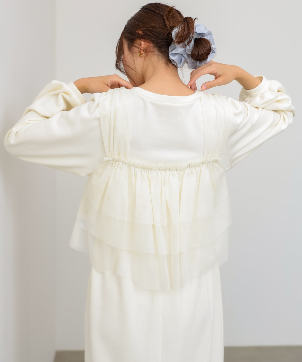 【選べるサイズ展開】ティアードチュールキャミ＋スウェットワンピースSET