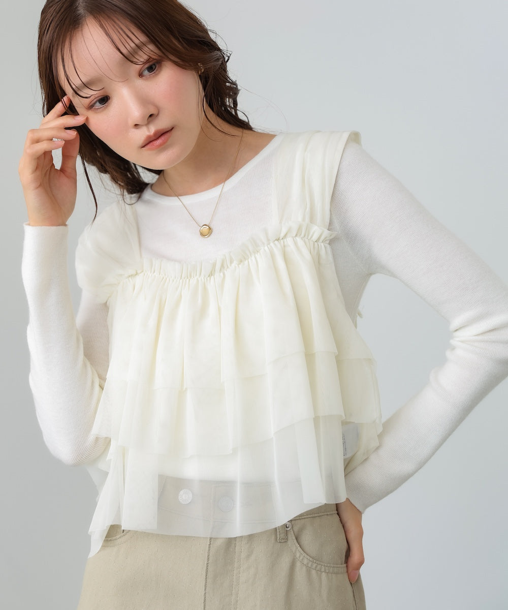 【選べるサイズ展開】ティアードチュールキャミ＋スウェットワンピースSET