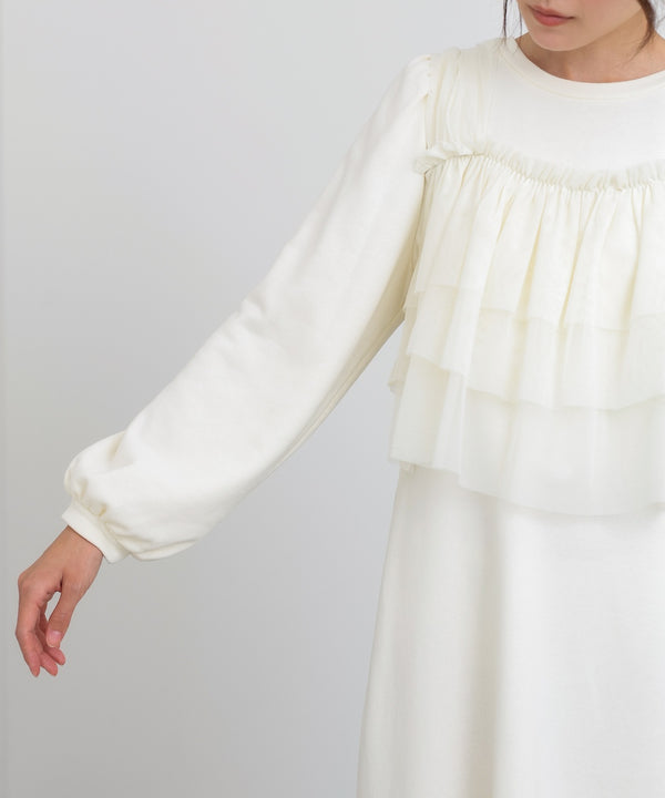 【選べるサイズ展開】ティアードチュールキャミ＋スウェットワンピースSET