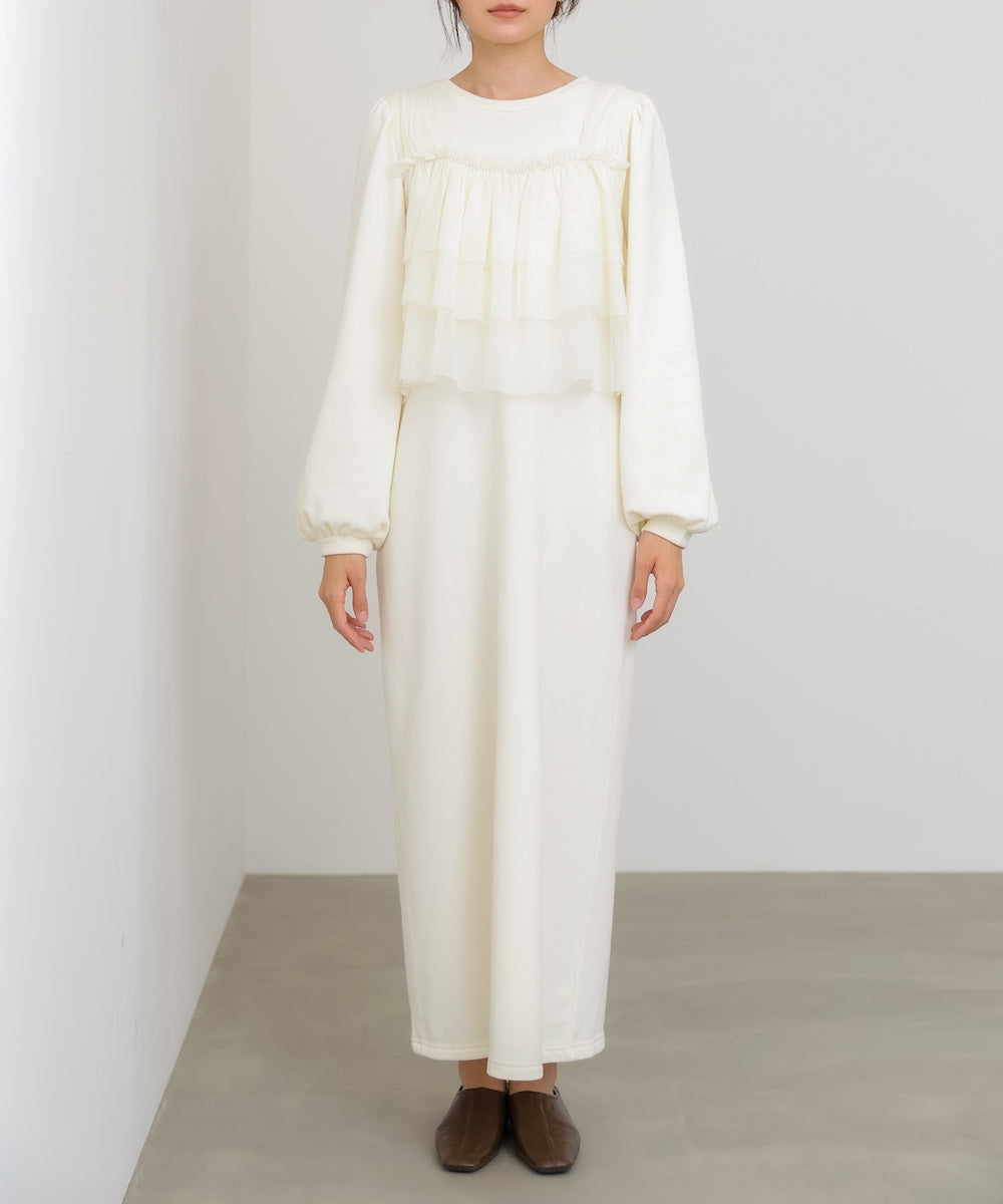 【選べるサイズ展開】ティアードチュールキャミ＋スウェットワンピースSET