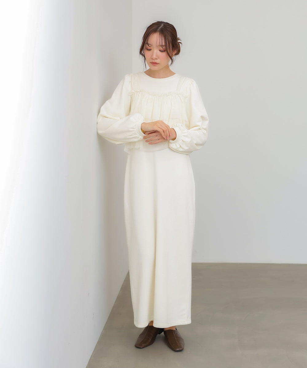 【選べるサイズ展開】ティアードチュールキャミ＋スウェットワンピースSET