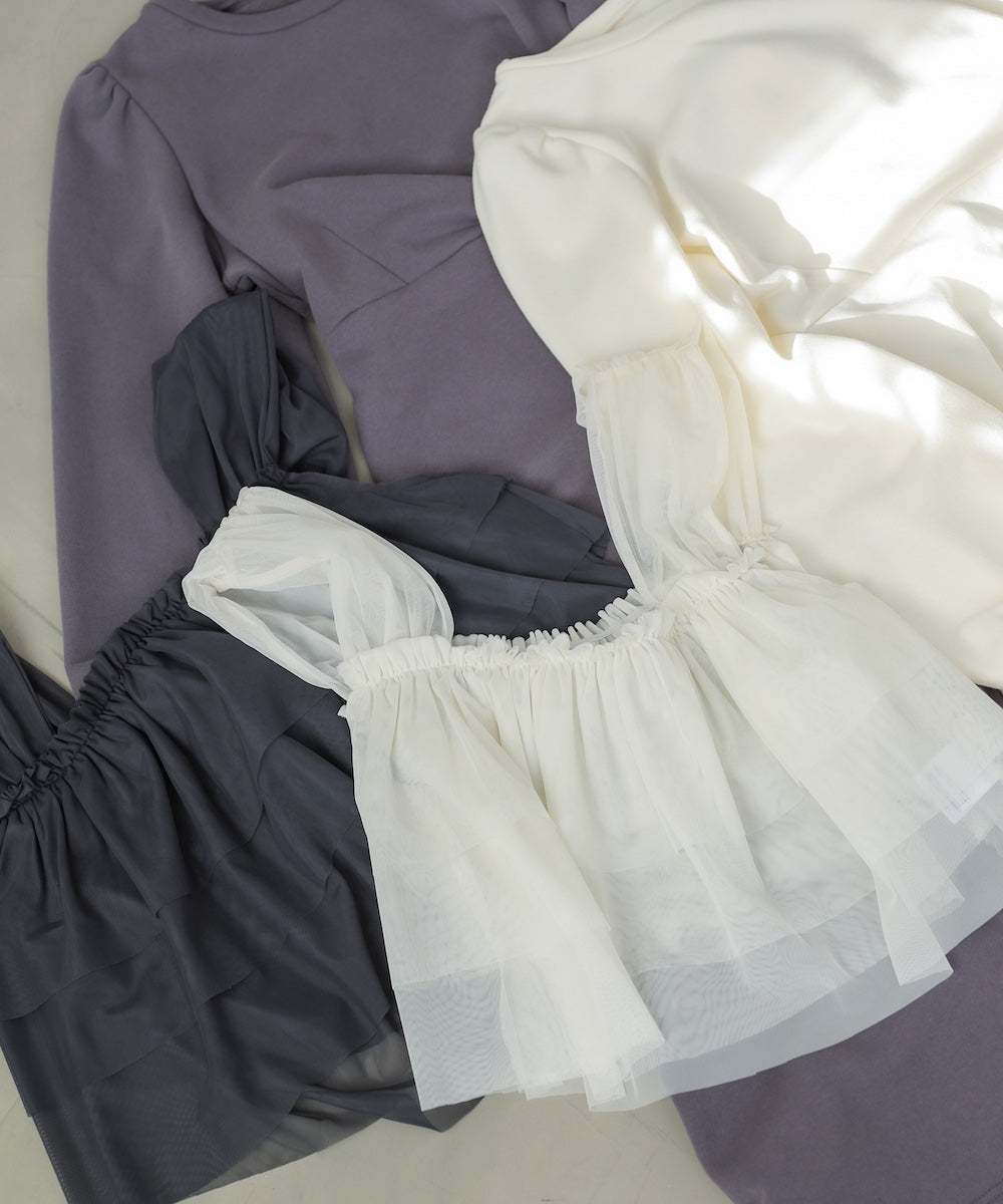 【選べるサイズ展開】ティアードチュールキャミ＋スウェットワンピースSET