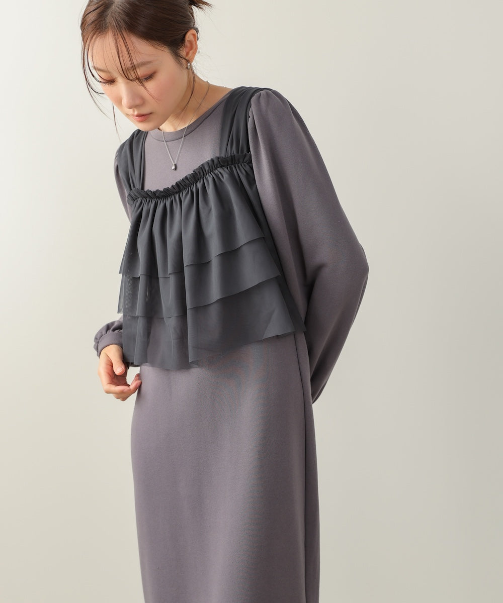 【選べるサイズ展開】ティアードチュールキャミ＋スウェットワンピースSET