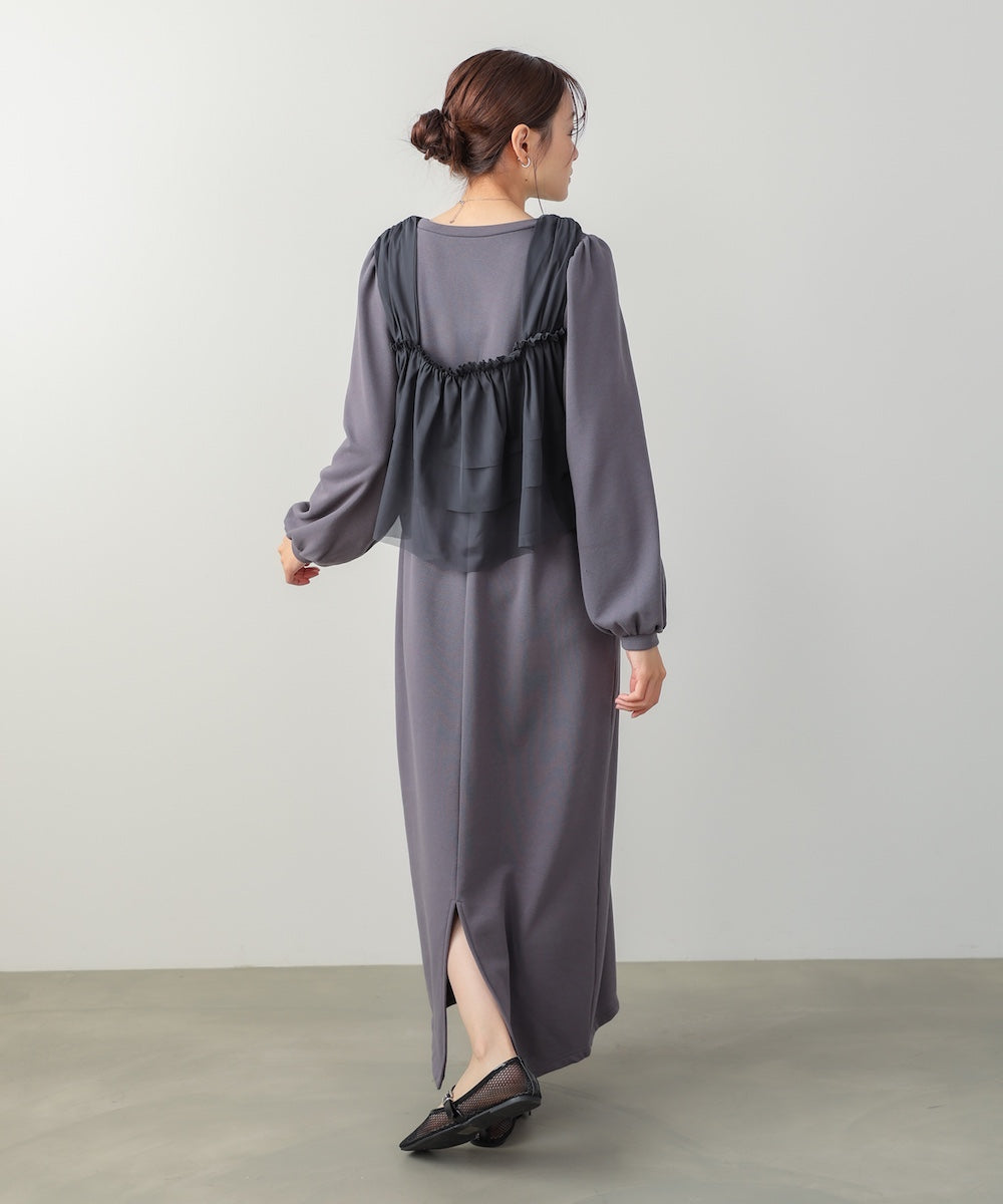 【選べるサイズ展開】ティアードチュールキャミ＋スウェットワンピースSET