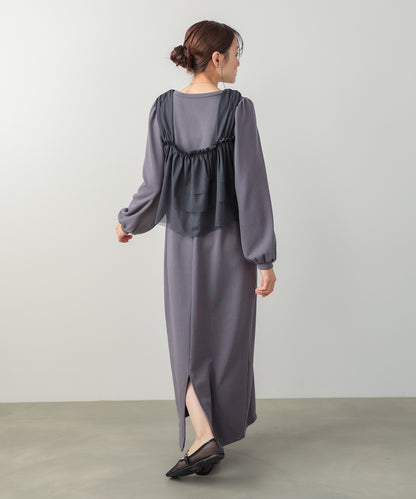 【選べるサイズ展開】ティアードチュールキャミ＋スウェットワンピースSET