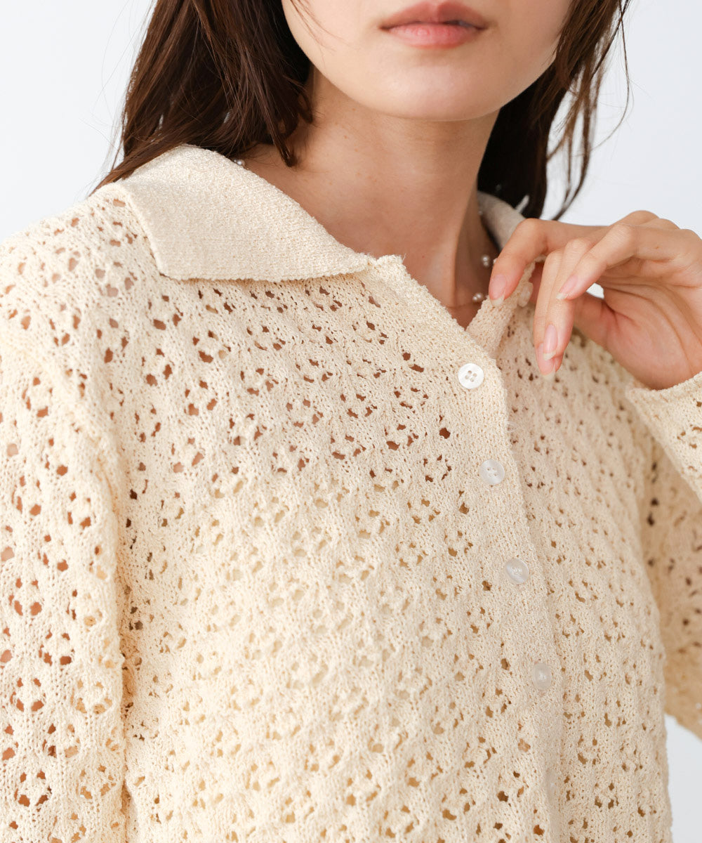 【2026SS】透かし編み裾チュールカーディガン