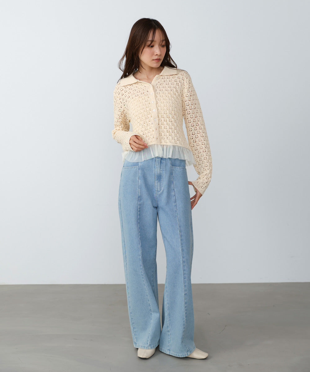 【2026SS】透かし編み裾チュールカーディガン