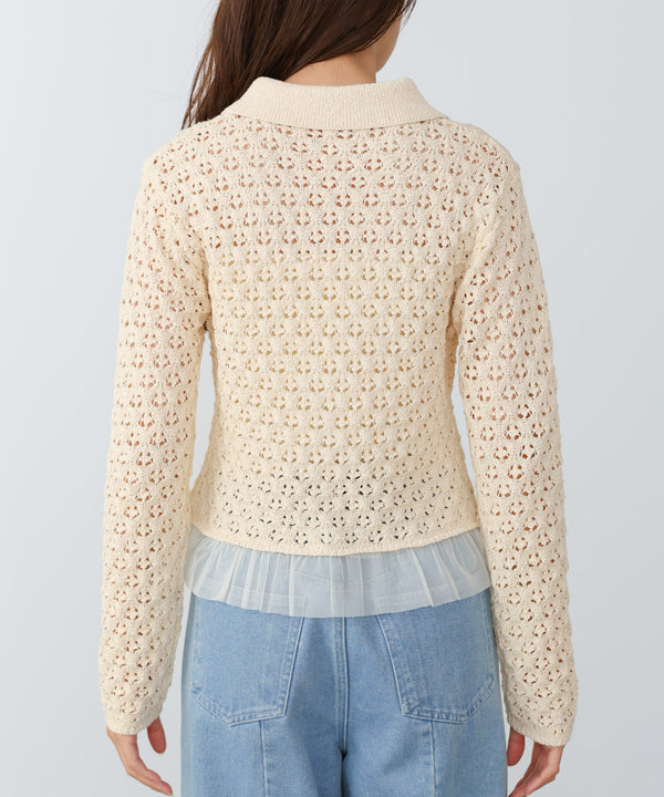 【2026SS】透かし編み裾チュールカーディガン