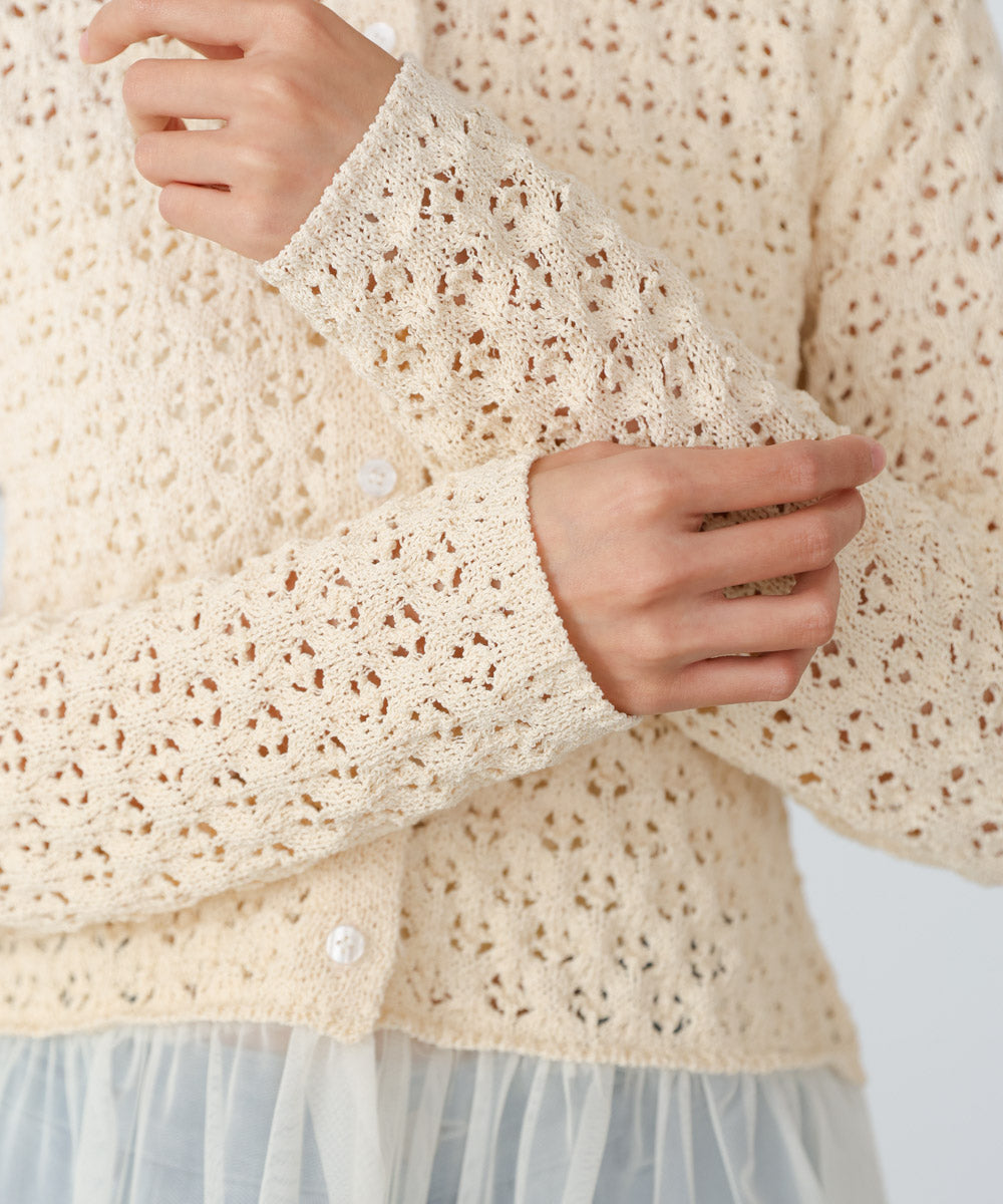 【2026SS】透かし編み裾チュールカーディガン