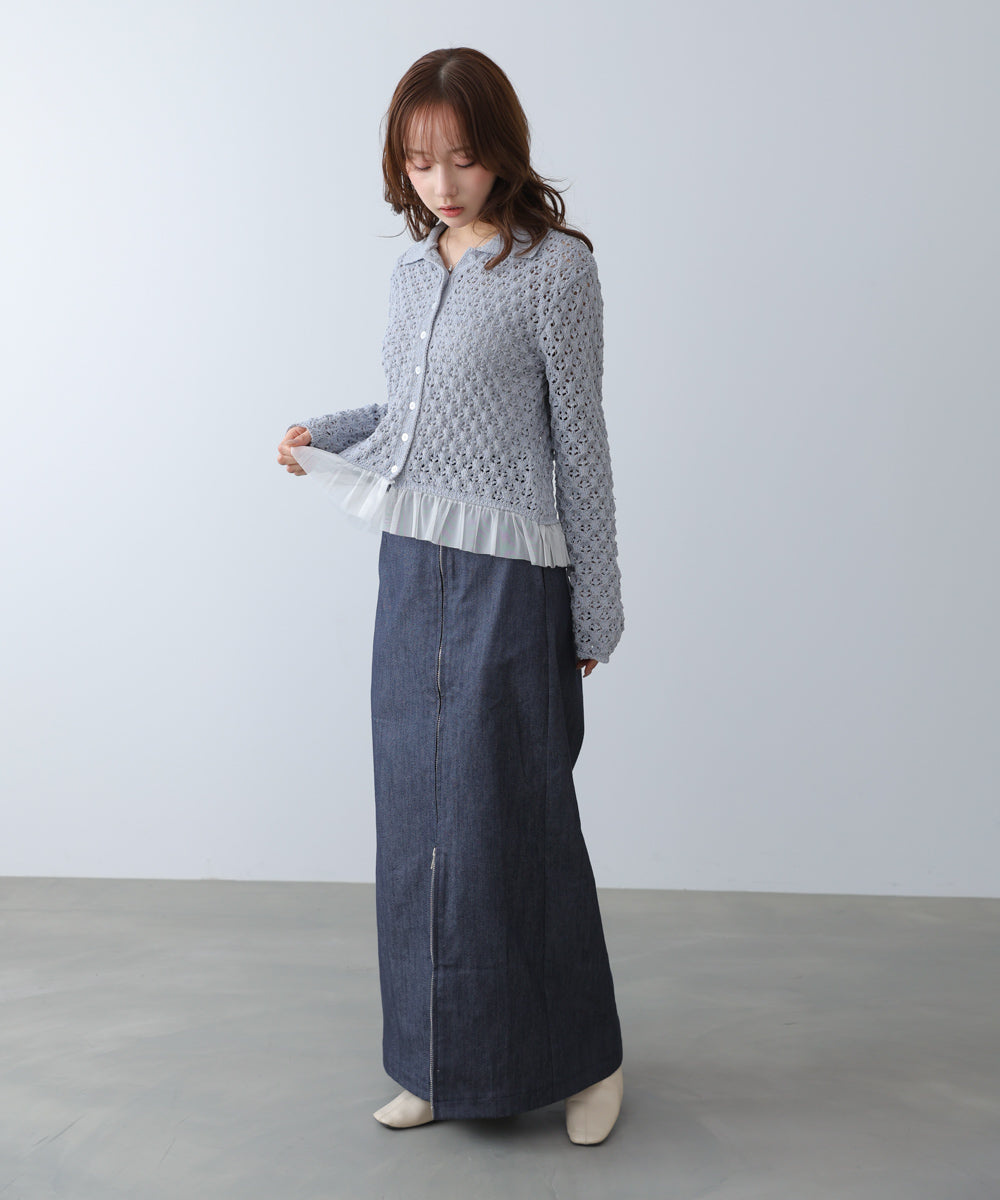 【2026SS】透かし編み裾チュールカーディガン