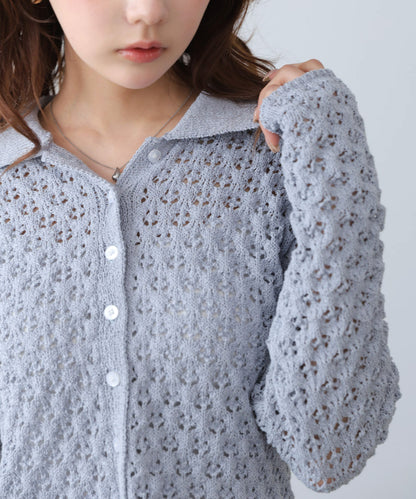 【2026SS】透かし編み裾チュールカーディガン