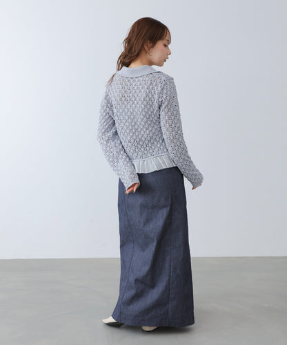 【2026SS】透かし編み裾チュールカーディガン