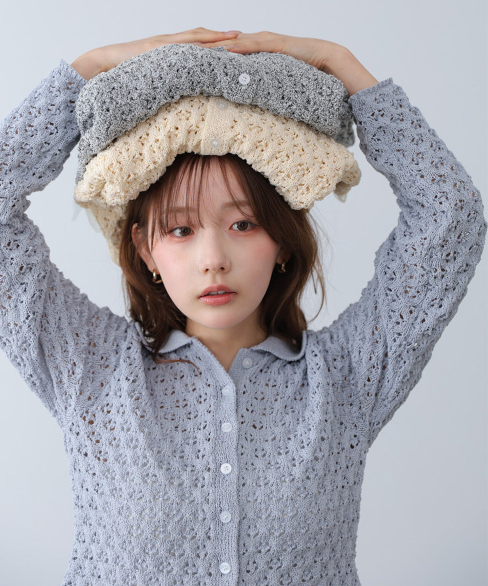 【12/10削除】透かし刺繍 カーディガン リランドチュール 透かし編み裾チュールカーディガン – Bab