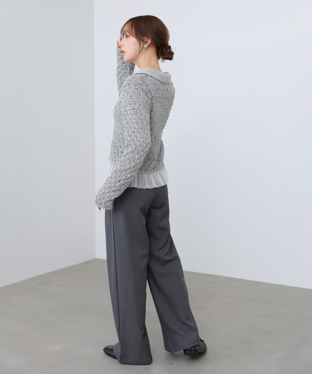 【2026SS】透かし編み裾チュールカーディガン