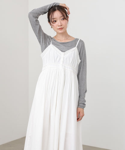 【選べるサイズ展開】レース切り替えフレアキャミワンピース