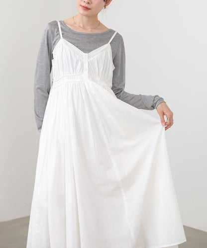 【選べるサイズ展開】レース切り替えフレアキャミワンピース