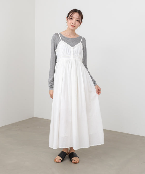 【選べるサイズ展開】レース切り替えフレアキャミワンピース